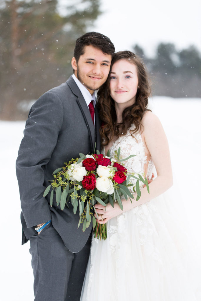 winter wedding at Trinity Missionary Church in Yale, Michigan