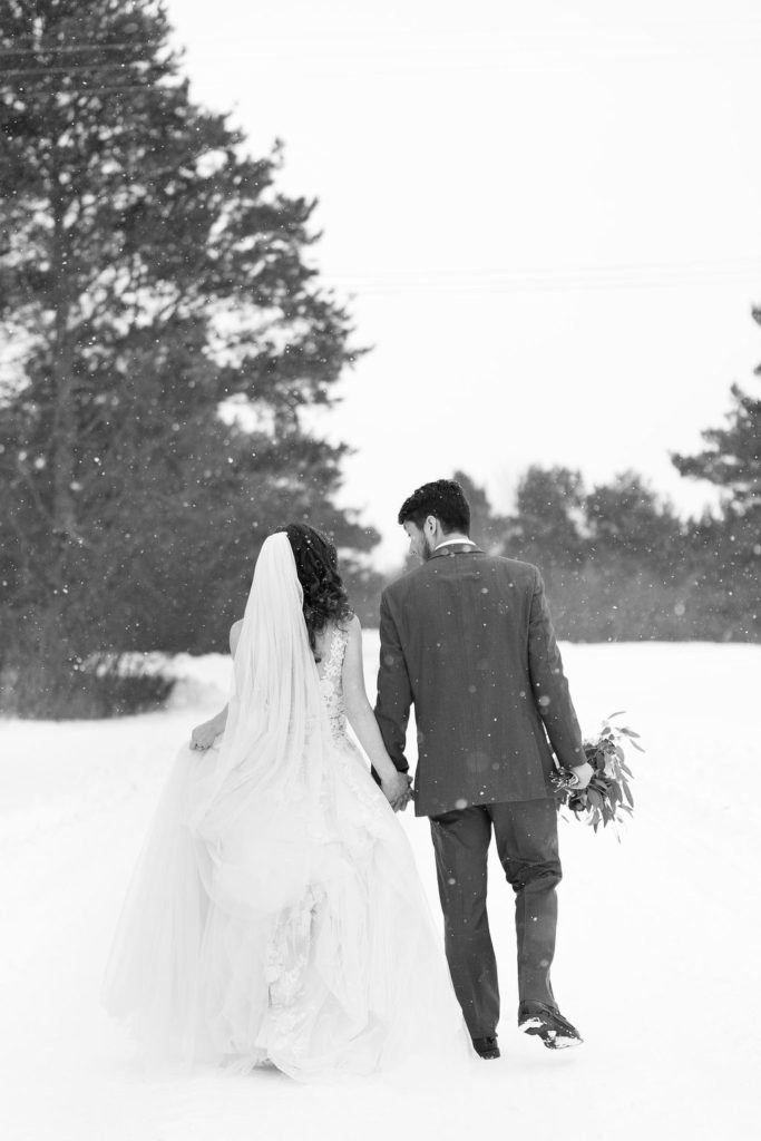 winter wedding at Trinity Missionary Church in Yale, Michigan