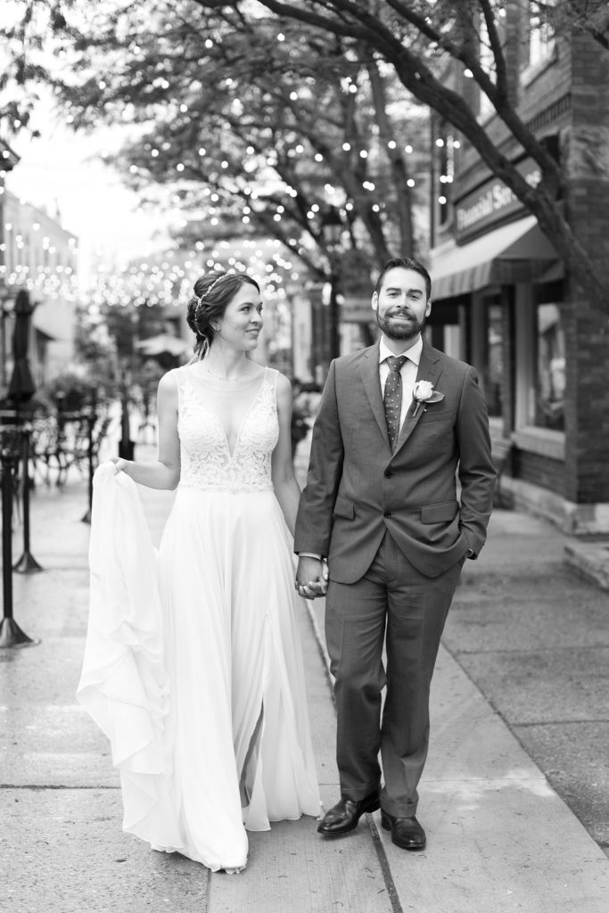 Bride and groom portraits in the historic Battle Alley in Downtown Holly