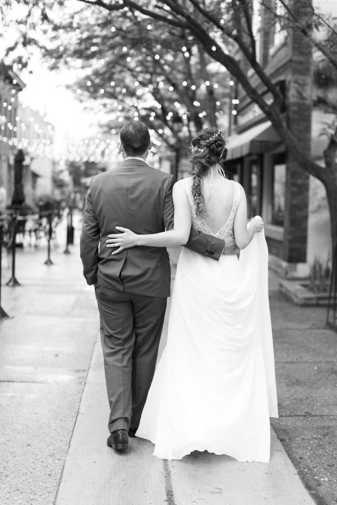 Bride and groom portraits in the historic Battle Alley in Downtown Holly