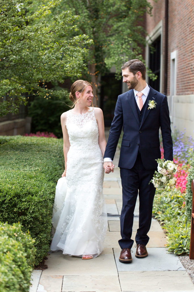 Bride and Groom portraits in the Royal Park Hotel Gardens in Rochester, Michigan