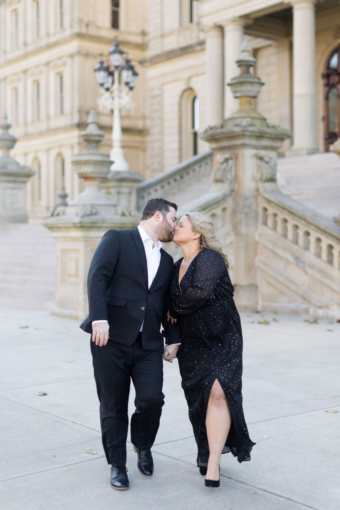 Engaged couple kissing during their engagement session